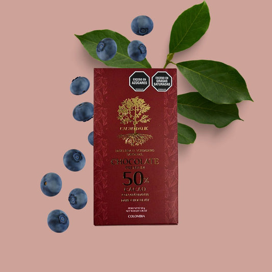 Chocolatina cacao 50 por ciento con arándanos endulzada con panela
