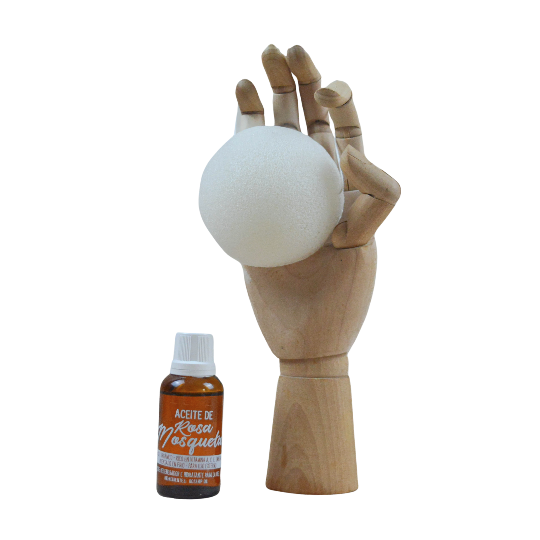 Kit cuidado facial: Esponja Konjac y Aceite de Rosa Mosqueta