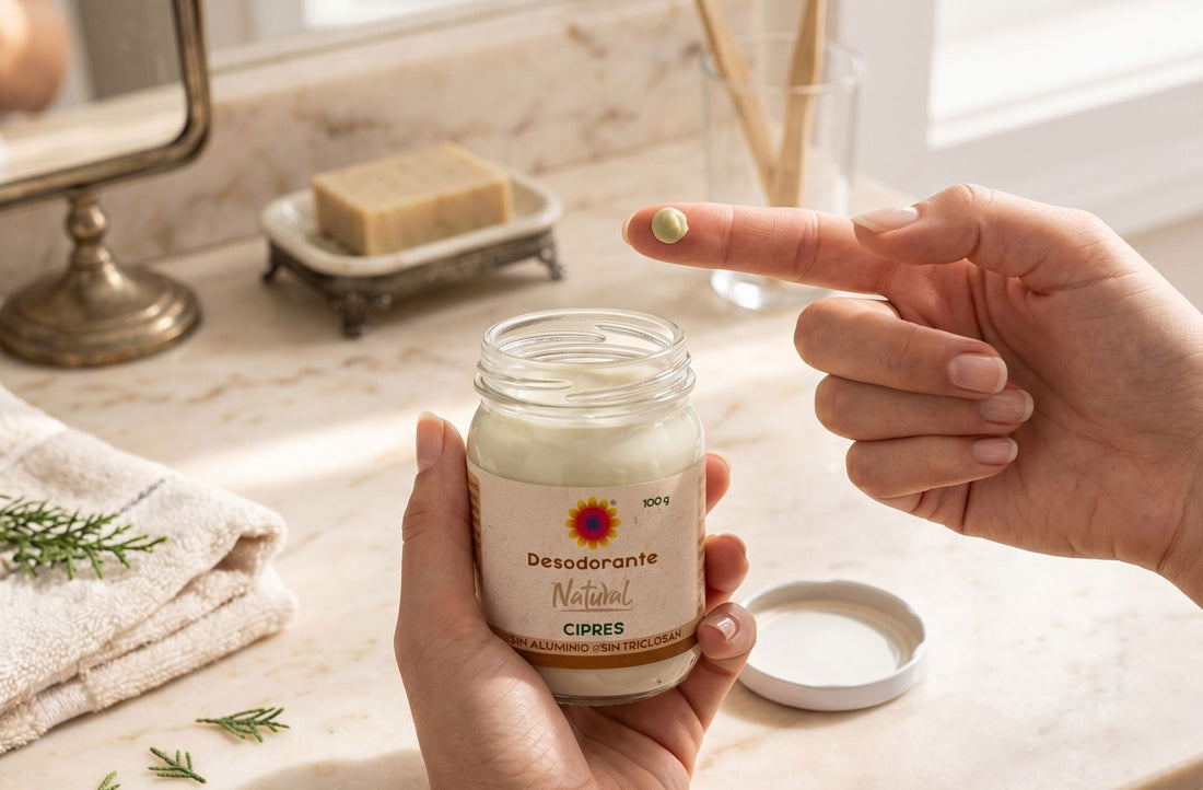 Cantidad correcta de desodorante natural en crema para aplicar en axila