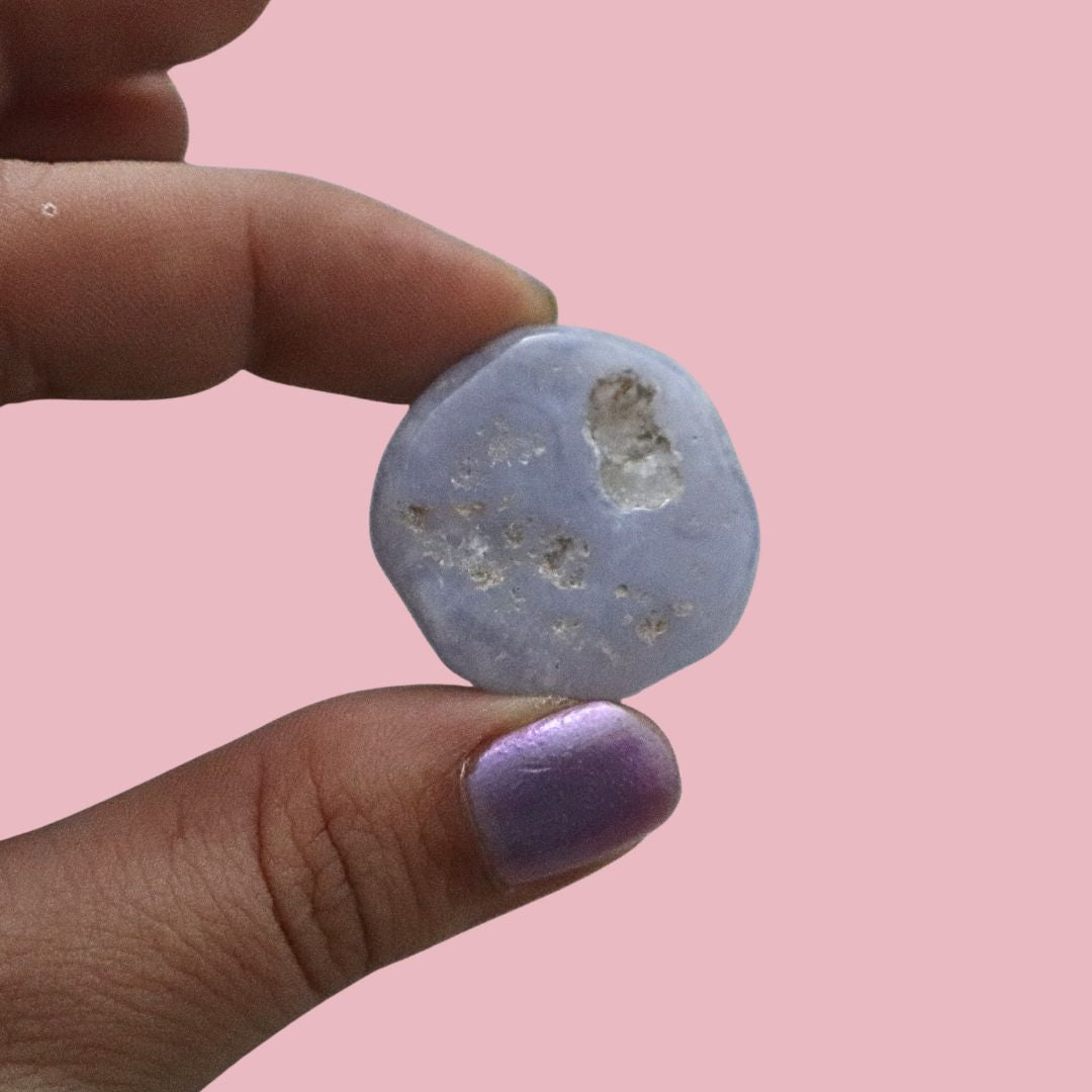 Ágata blue lace pulida, piedra de calma en pieza única