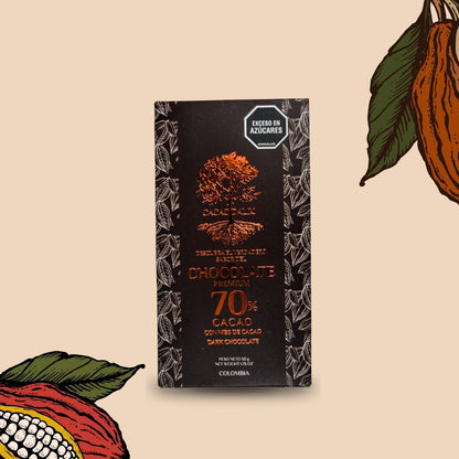 Chocolate artesanal 70 por ciento cacao con nibs Colombia