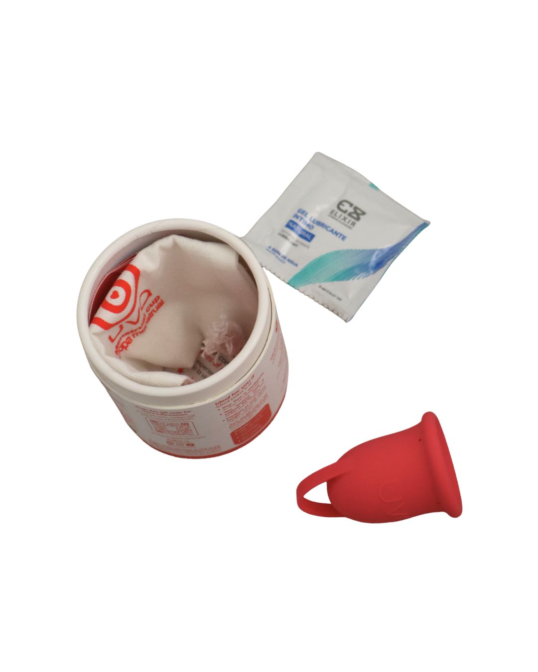 Copa menstrual talla salmón con bolsa de tela y gel lubricante incluido