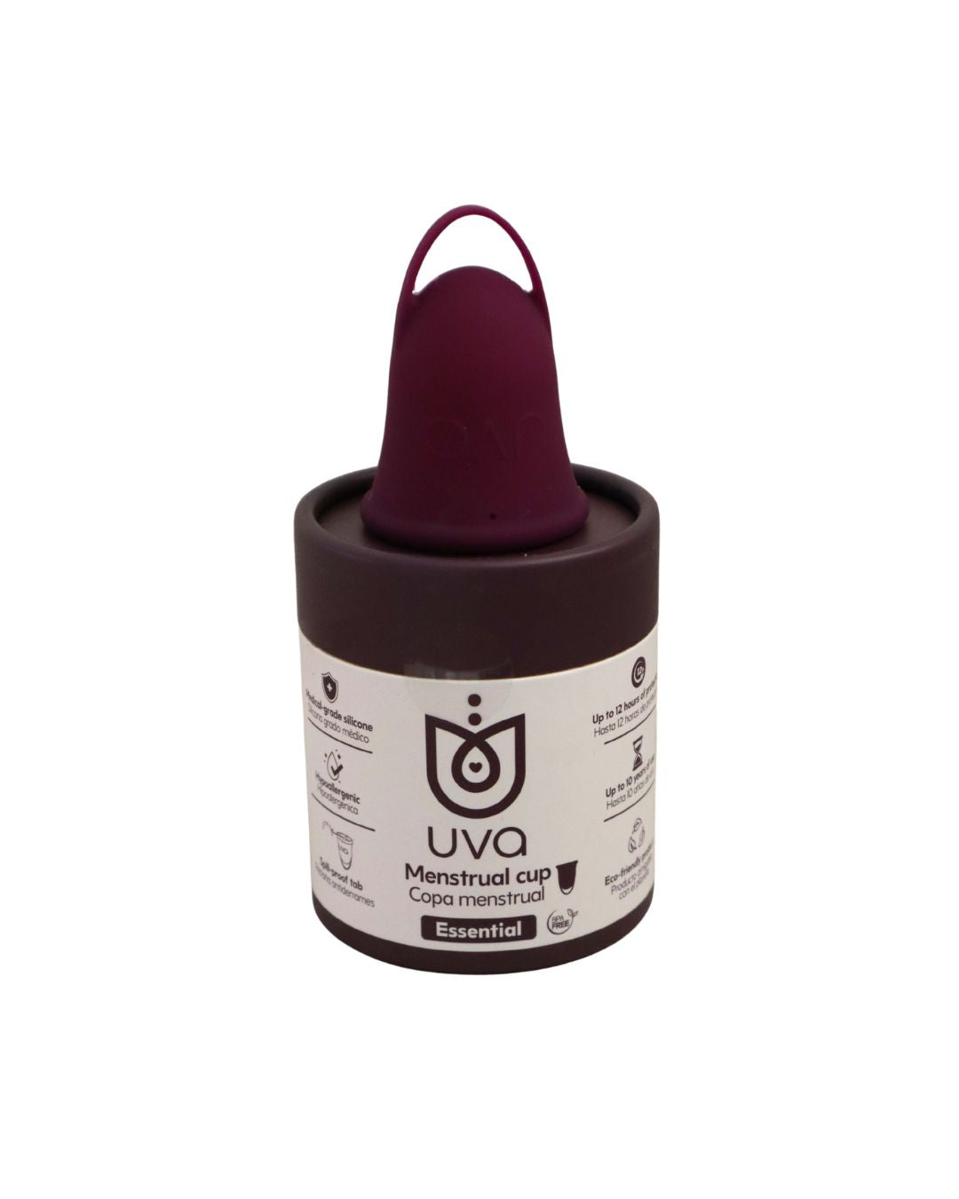 Copa menstrual talla uva sobre su empaque original