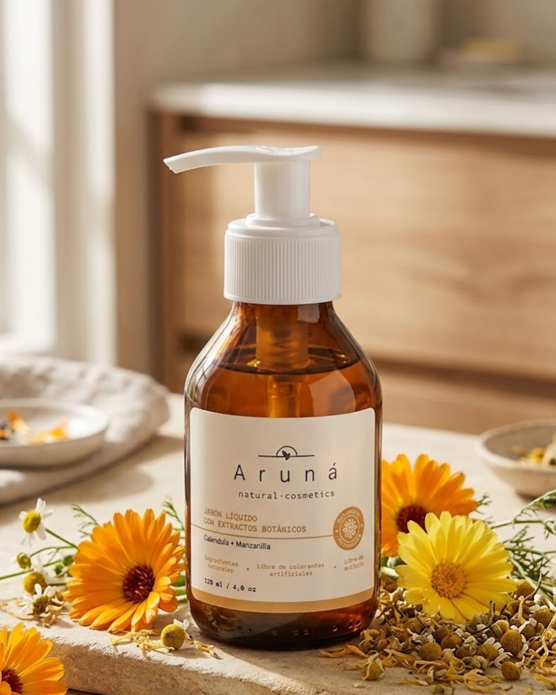 Jabón líquido caléndula y manzanilla facial Aruná
