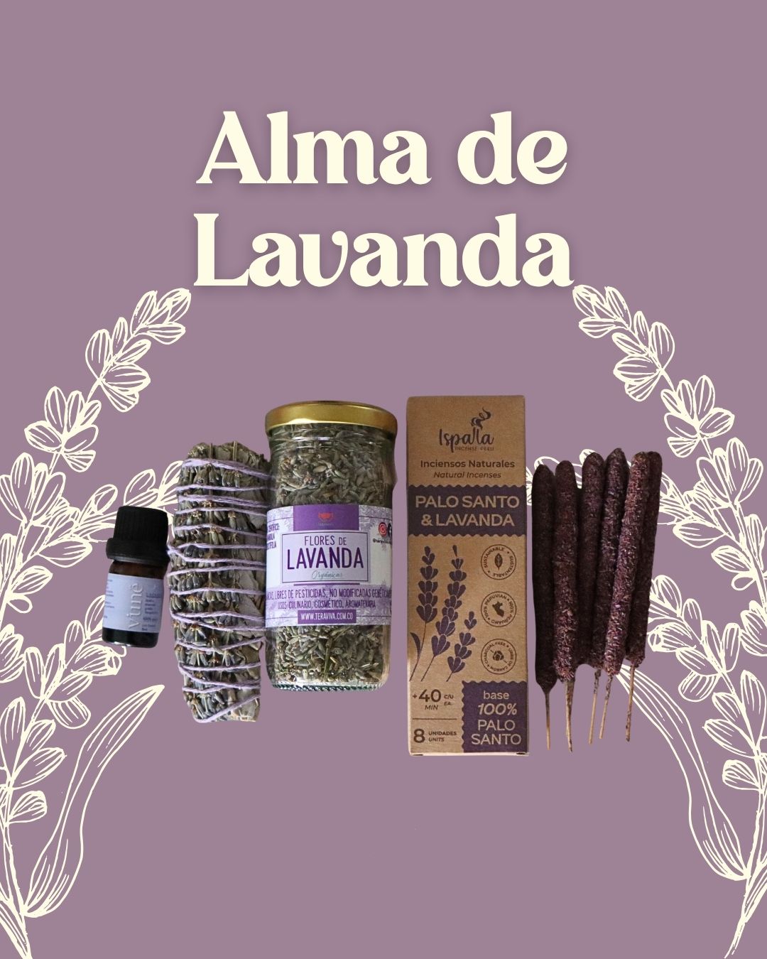 Kit de aromaterapia Alma de Lavanda con incienso palo santo, salvia y aceite esencial