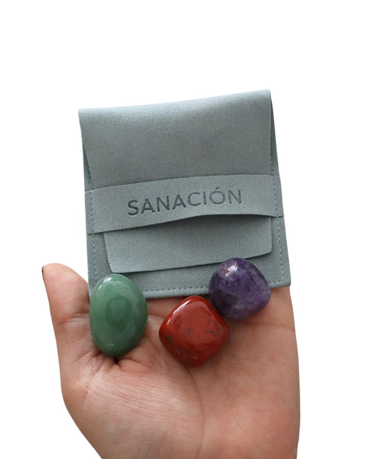 Kit cristales de sanación: jaspe rojo, amatista y aventurina
