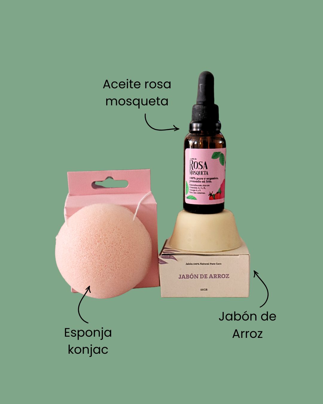 Rosa mosqueta puro 30ml y jabon de arroz Oiris en kit de cuidado facial
