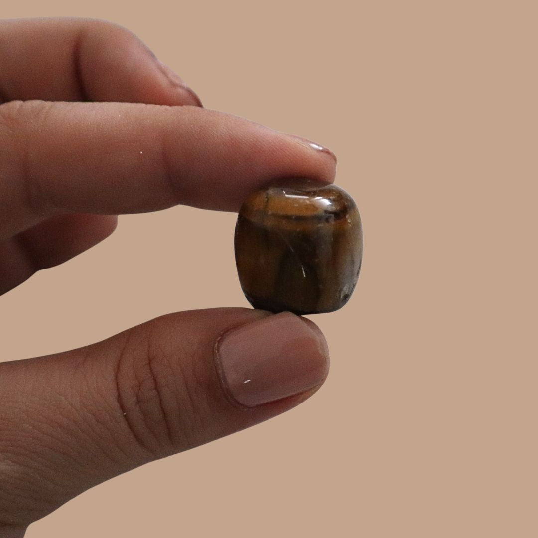 Piedra Ojo de tigre pulida, brillo tornasolado café y dorado - Teraviva