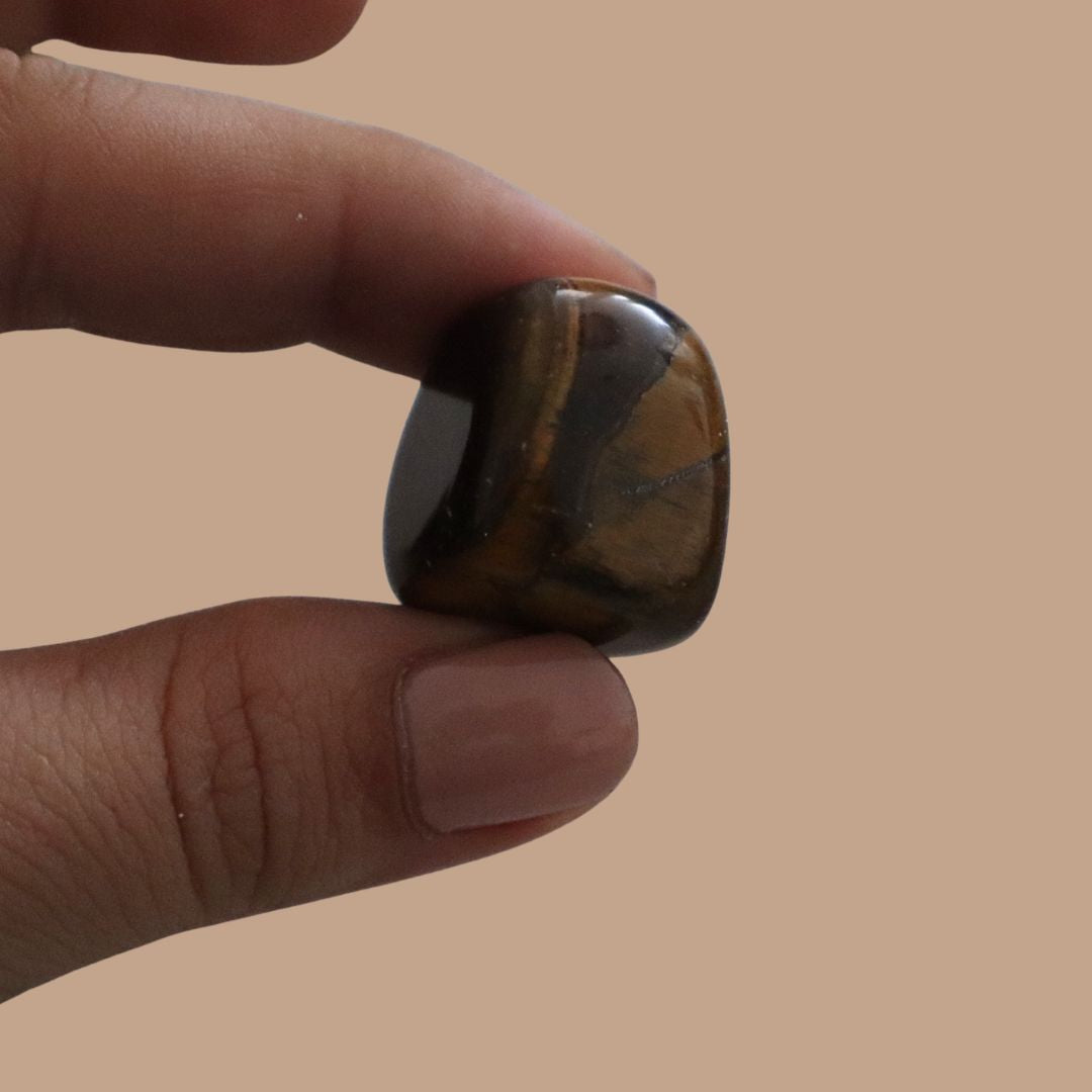 Piedra Ojo de tigre pulida, detalle de las bandas doradas - Teraviva