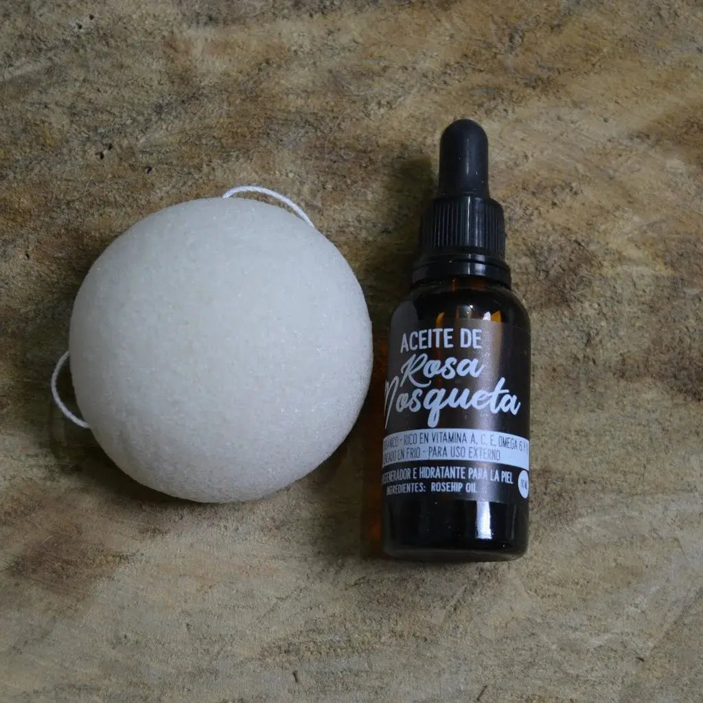 Kit cuidado facial: Esponja Konjac y Aceite de Rosa Mosqueta - Teraviva